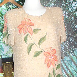 BEADED COCKTAIL DRESS, LIGHT BEIGE 14 (mother of bride) NWOT